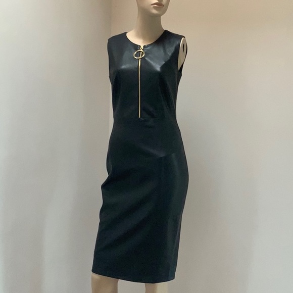 HP✨Calvin Klein Faux Leather ZIP Front Dress 2 NWT - Picture 7 of 8